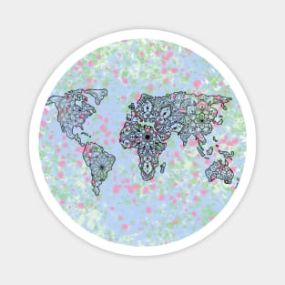 Colourful World Map Mandala Design Magnet